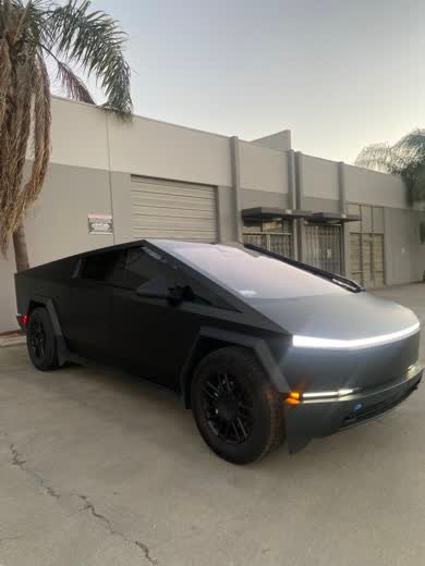 Tesla Cybertruck wrapped in satin black cheetah film