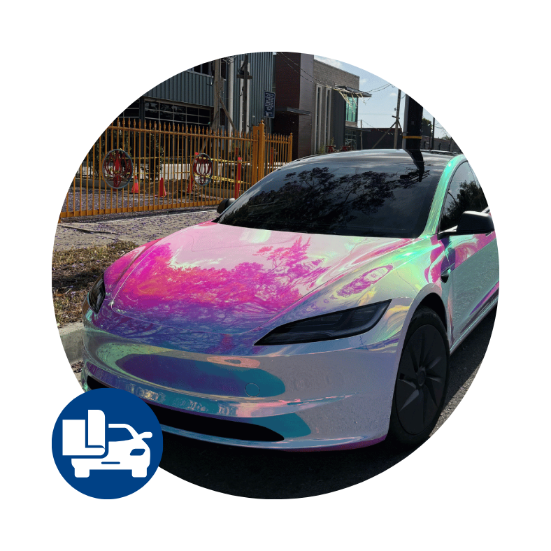 Tesla 3 stealth grey to purple blue aquamarine neochrome Wrap